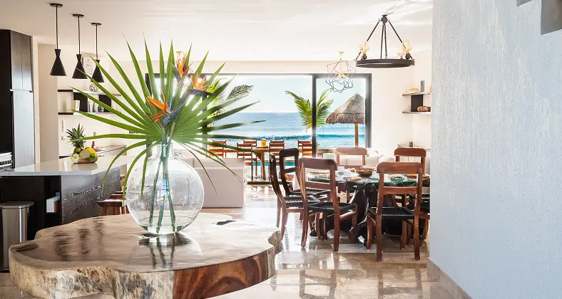 Luxury villa dining area with ocean view