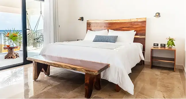 Bella Vita Tulum beachfront bedroom with ocean view