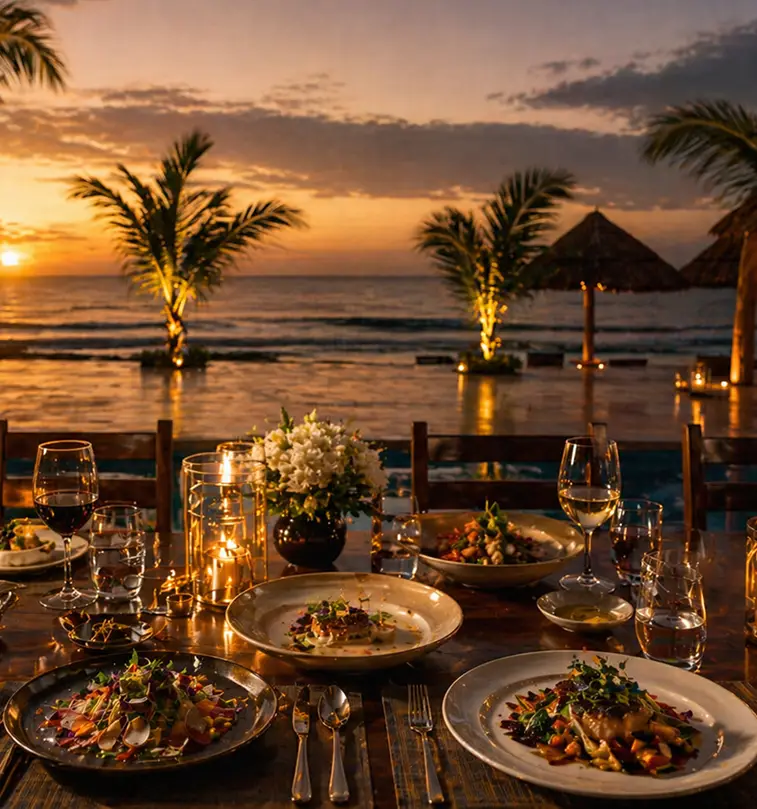 Private beachfront dinner at sunset at Bella Vita Tulum